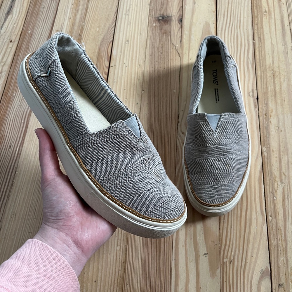 Toms Avalon Gray Woven Textile SlipOn Casual Comfort Sneakers Women 8 espadrille